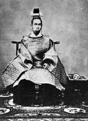 Kejsar Meiji på tronen, omkring 1867